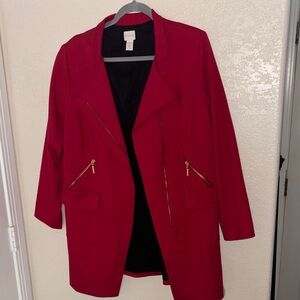 Chico's Bold Red Blazer with Gold Accents